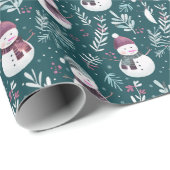 Niedlich Snowmen Grüne Weihnachten Geschenkpapier (Rolleneckpunkt)