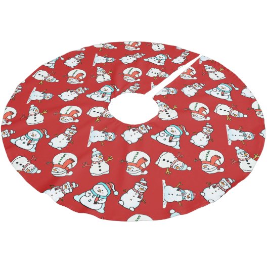 Niedlich Snowmen Pattern Rotes Weihnachtsfest Polyester Weihnachtsbaumdecke (Schrägansicht)
