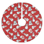 Niedlich Snowmen Pattern Rotes Weihnachtsfest Polyester Weihnachtsbaumdecke (Vorderseite)