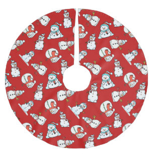 Niedlich Snowmen Pattern Rotes Weihnachtsfest Polyester Weihnachtsbaumdecke