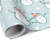 Niedlich Snowmen Schneeflocken Blaue Weihnachten Geschenkpapier (Rolleneckpunkt)