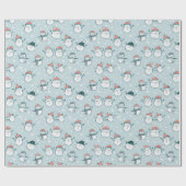 Niedlich Snowmen Schneeflocken Blaue Weihnachten Geschenkpapier (Flach)