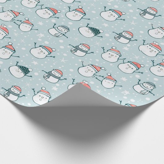 Niedlich Snowmen Schneeflocken Blaue Weihnachten Geschenkpapier (Ecke)