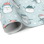 Niedlich Snowmen Schneeflocken Blaue Weihnachten Geschenkpapier (Rolleneckpunkt)
