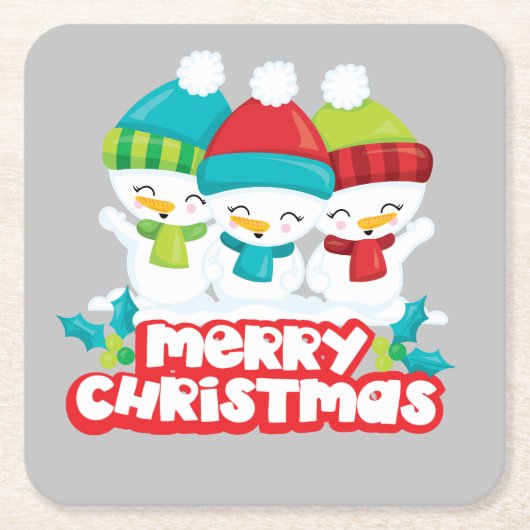 Niedlich Snowmen Trio Holiday Rechteckiger Pappuntersetzer (Vorderseite)