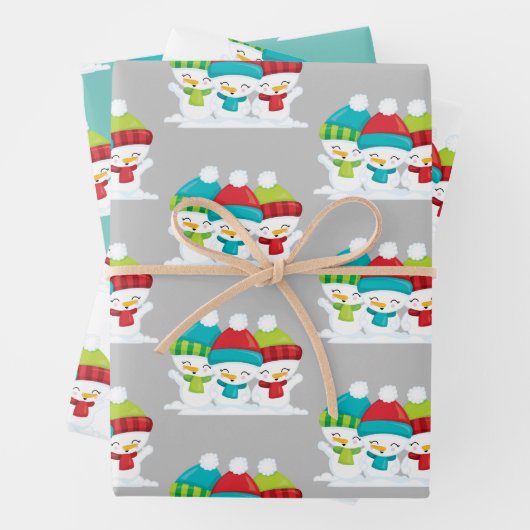 Niedlich Snowmen Trio Weihnachten Geschenkpapier Set (Beispiel)