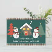 Niedlich Snowmen Weihnachten Kariertes Save the Da Einladung (Stehend Vorderseite)