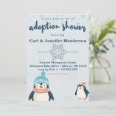 Niedlich Snowy Pinguin Adoption Baby / Kinderdusch Einladung (Stehend Vorderseite)