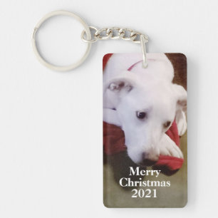 Niedlich Snowy White Dog Weihnachten Rot Schlüsselanhänger