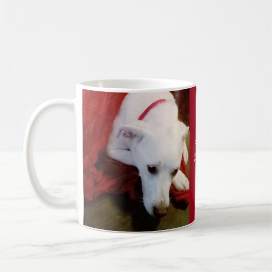 Niedlich Snowy White Puppy Dog Red Christmas Kaffeetasse (Links)