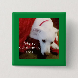 Niedlich Snowy White Puppy Dog Square Weihnachten Button
