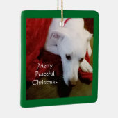 Niedlich Snowy White Puppy Dog Weihnachten Grün Keramikornament (Rechts)