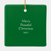 Niedlich Snowy White Puppy Dog Weihnachten Grün Keramikornament (Rückseite)