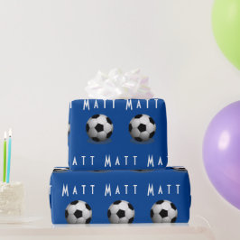 Niedlich Soccer Geburtstag Junge Blau und Weiß Geschenkpapier