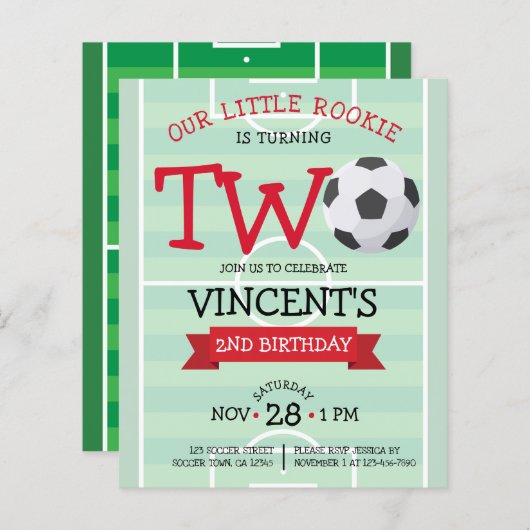 Niedlich Soccer Ribbon Budget 2. Geburtstag Einlad (Vorne/Hinten)