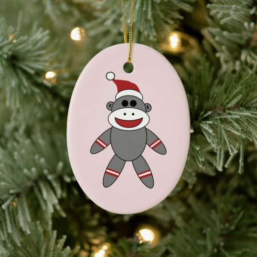 Niedlich Sock Monkey Weihnachtsmannmütze Weihnacht Keramik Ornament (Baum)