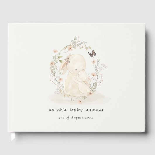 Niedlich Soft Baby Mum Bunny Floral Wreath Baby Du Gästebuch (Vorderseite)