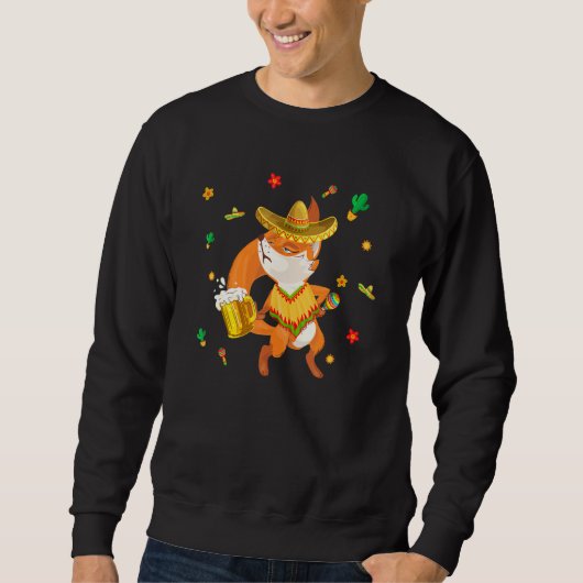 Niedlich Sombrero Mexican Fox Drink Beer Cinco De Sweatshirt (Vorderseite)
