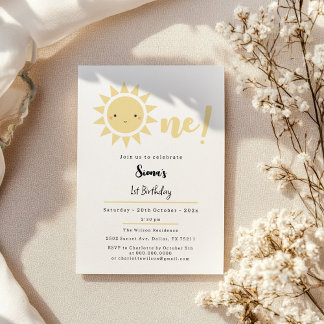 Niedlich Sonnenschein 1. Geburtstag Einladung