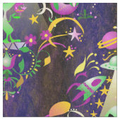 Niedlich Space Alien Floral SciFi Damask Stoff (Nahaufnahme)