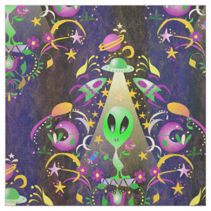 Niedlich Space Alien Floral SciFi Damask Stoff
