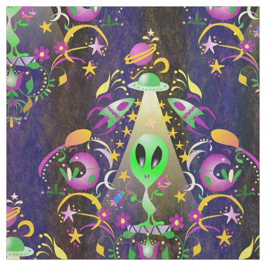 Niedlich Space Alien Floral SciFi Damask Stoff (Muster)