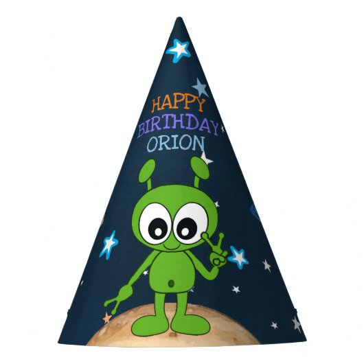 Niedlich Space Alien Peace Planet gibt Geburtstag Partyhütchen (Vorderseite)
