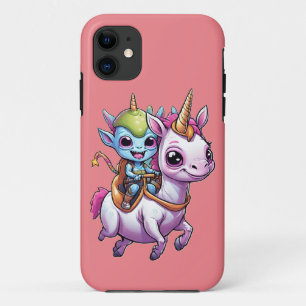 Niedlich Space Alien reitet unicorn lustiges UFO Case-Mate iPhone Hülle