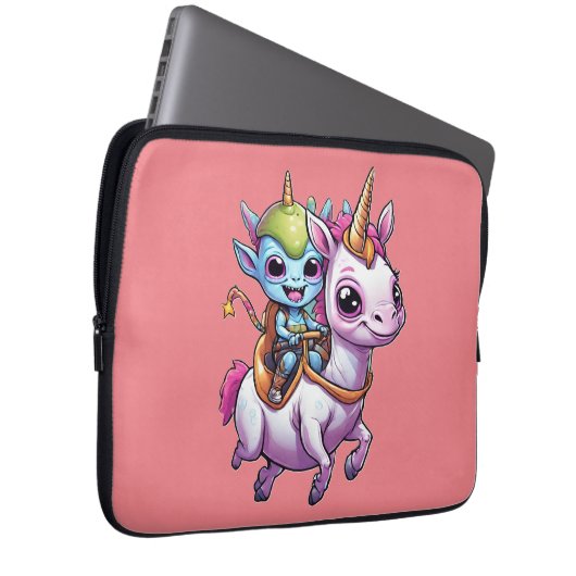 Niedlich Space Alien reitet unicorn lustiges UFO Laptopschutzhülle (Vorne Rechts)