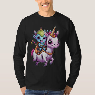 Niedlich Space Alien reitet unicorn lustiges UFO T-Shirt