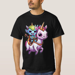 Niedlich Space Alien reitet unicorn lustiges UFO T-Shirt