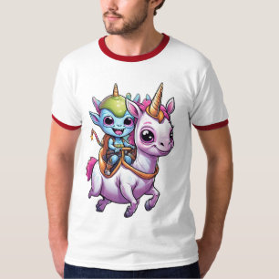 Niedlich Space Alien reitet unicorn lustiges UFO T-Shirt