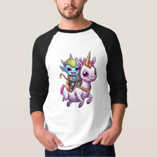 Niedlich Space Alien reitet unicorn lustiges UFO T-Shirt
