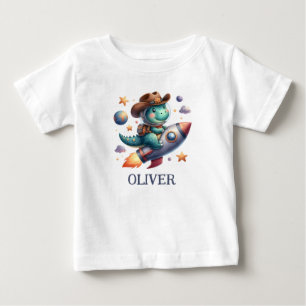 Niedlich Space Cowboy Dinosaur Riding Space Rocket Baby T-shirt