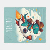 Niedlich Space Cowboy Dinosaurier Riding Rocket Fleecedecke (Vorderseite (Horizontal))