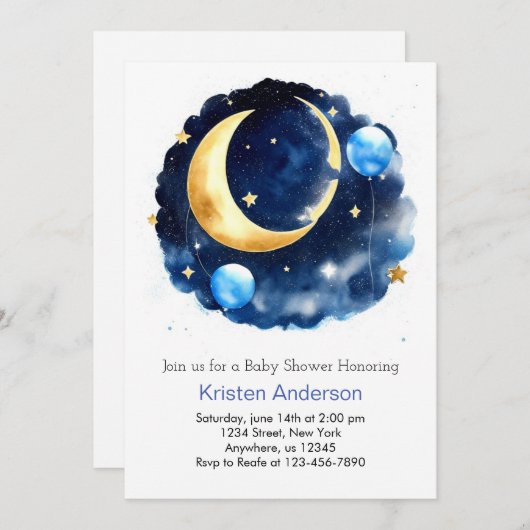 Niedlich Space Odyssey Kinderdusche Einladung (Vorne/Hinten)