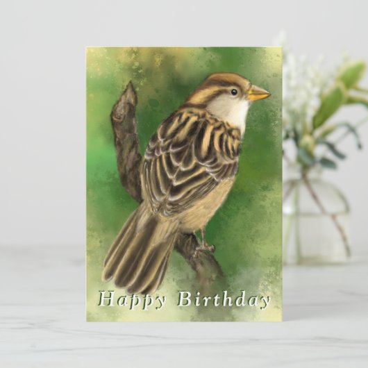 Niedlich Sparrow Birthday Gard (Stehend Vorderseite)