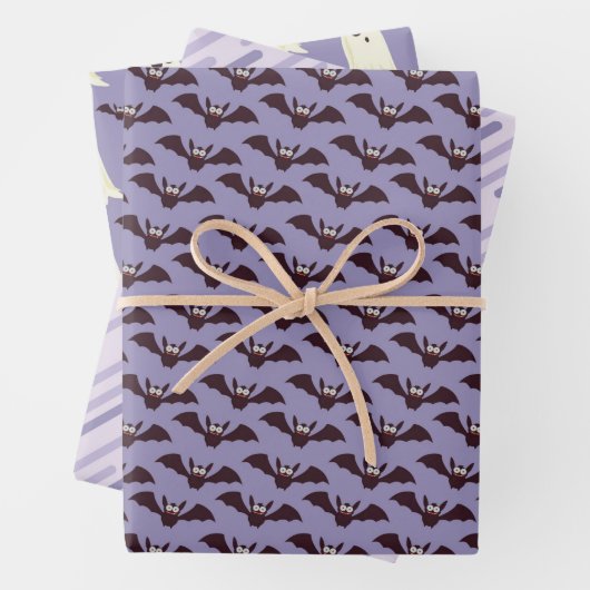 Niedlich Spaß Ghost Bats Lila Schwarzes Halloween Geschenkpapier Set (Beispiel)