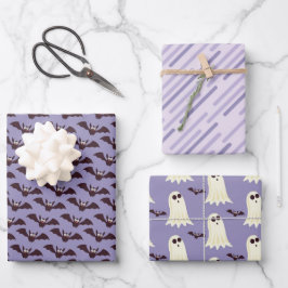Niedlich Spaß Ghost Bats Lila Schwarzes Halloween Geschenkpapier Set