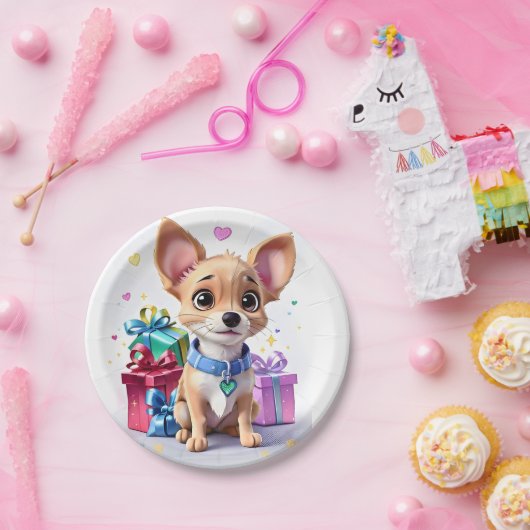 Niedlich Spaß Girly Chihuahua und Geschenke Geburt Pappteller (Party)
