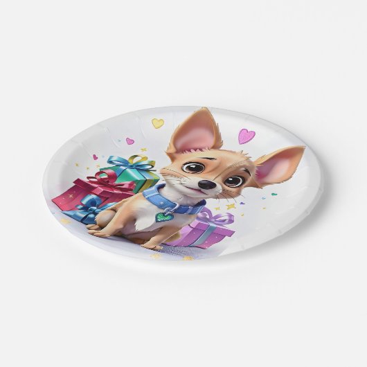 Niedlich Spaß Girly Chihuahua und Geschenke Geburt Pappteller (Schrägansicht)