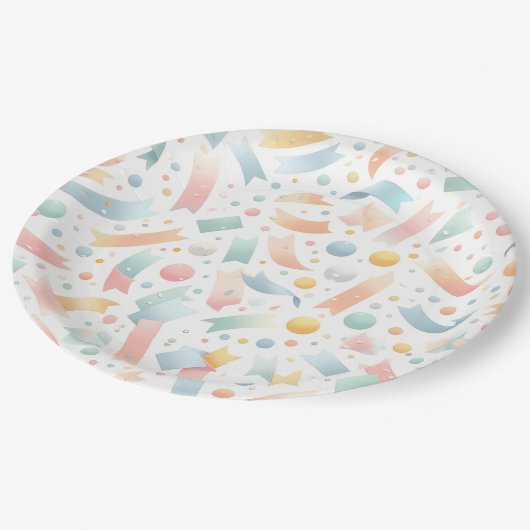 Niedlich Spaß Kinder Confetti Farbenfrohe Pastel G Pappteller (Schrägansicht)