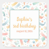 Niedlich Spaß Kinder Confetti Farbenfrohe Pastel G Quadratischer Aufkleber (Vorderseite)