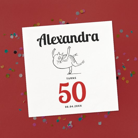 Niedlich Spaß Spaß Katze tanzen Schwarz-Weiß-Skizz Serviette