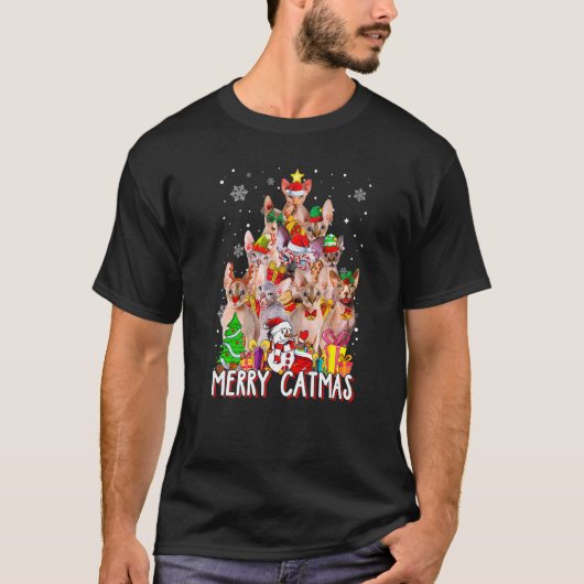 Niedlich Sphynx Cat Merry Catmas Weihnachtsbaum Xm T-Shirt (Vorderseite)