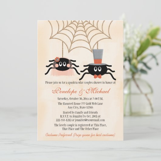 Niedlich Spider Halloween-Dusche Einladung (Stehend Vorderseite)