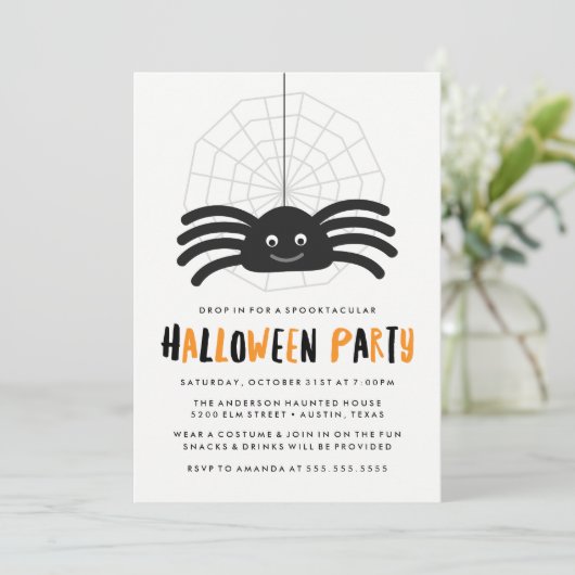 Niedlich Spider Halloween-Party Einladung (Stehend Vorderseite)