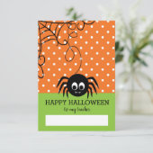 Niedlich Spider Happy Halloween Teacher Karte (Stehend Vorderseite)