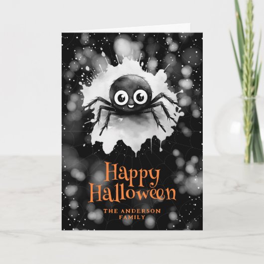 Niedlich Spider Web Happy Halloween Karte (Vorderseite)