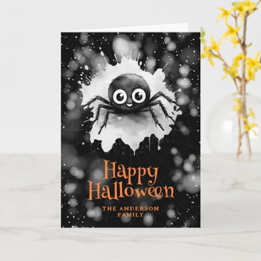 Niedlich Spider Web Happy Halloween Karte (Gelbe Blume)